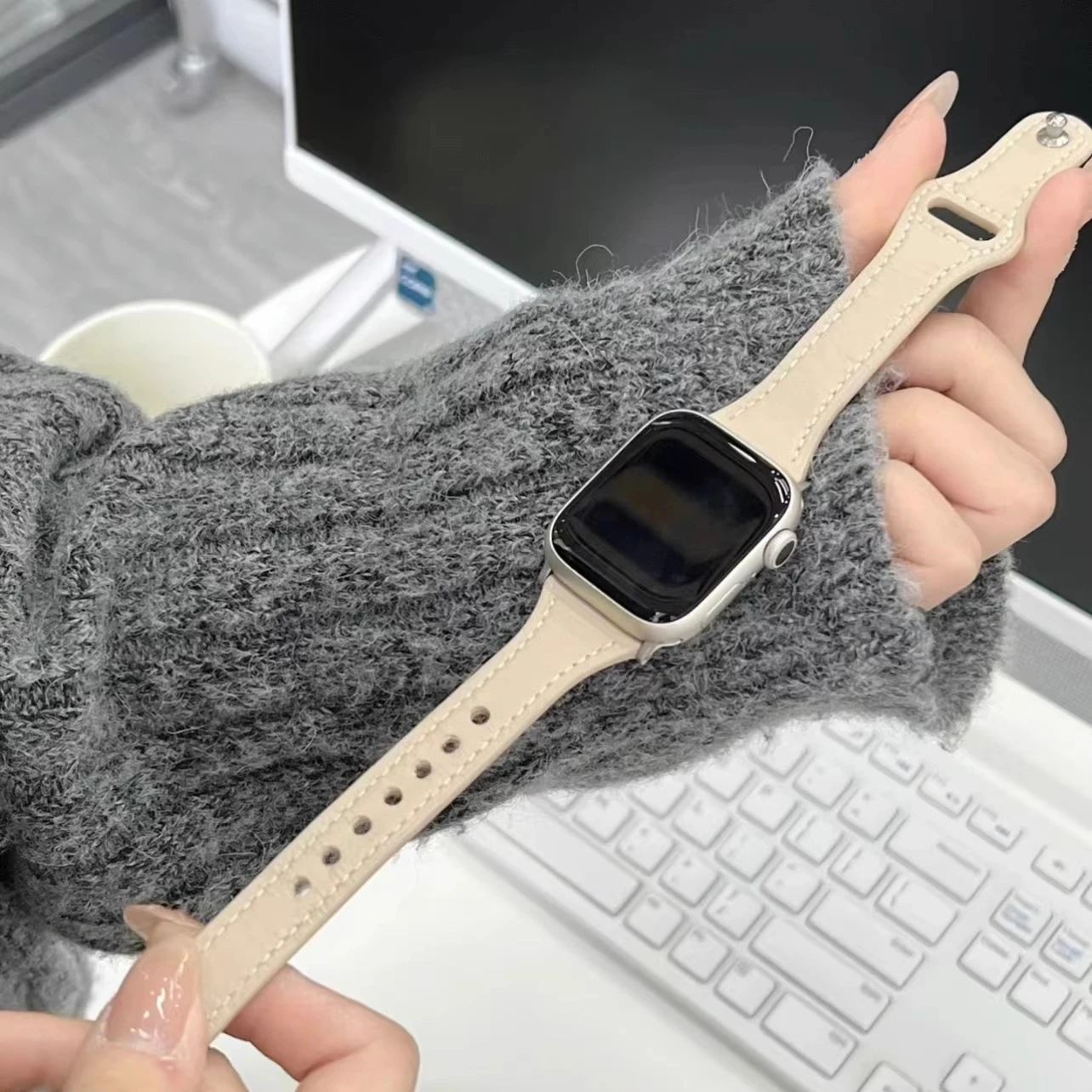 حزام جلد نحيف لساعة أبل الترا 49 مللي متر 8 41 مللي متر 45 مللي متر 7 SE 654321 44 مللي متر سوار نسائي حلقة لسلسلة iwatch 42 مللي متر 40 مللي متر