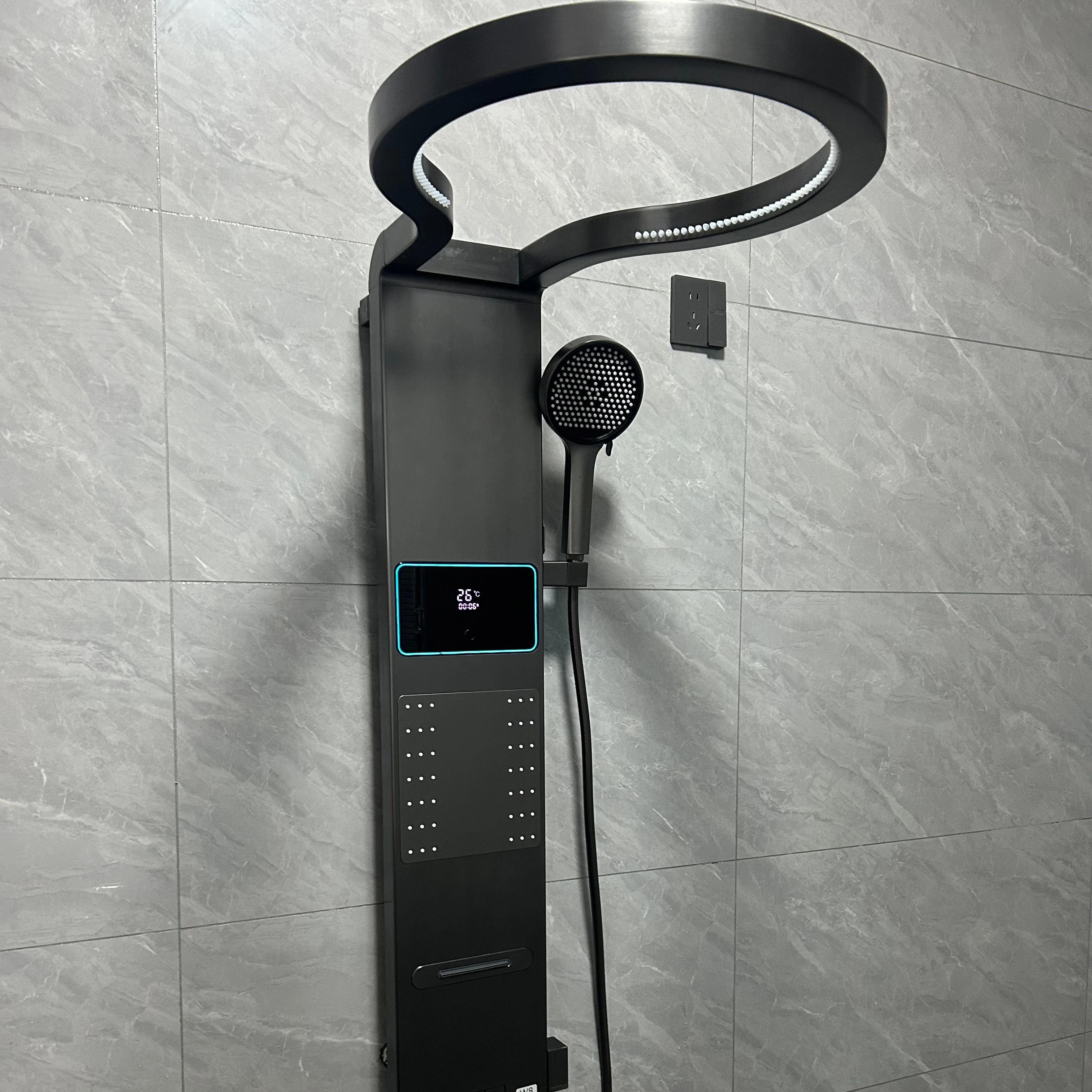 

Deao Modern Round Wire Drawing Gun Gray Waterfall Bathroom Shower Set New Aluminum Shower Faucet and Head Modern Design