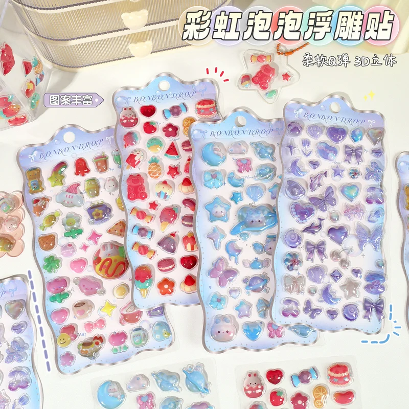 4 قطع من ملصقات الإغاثة ثلاثية الأبعاد كاواي للأطفال، ملصقات فقاعات كريستالية ممتعة، ملصقات تزيين كرتونية ثلاثية الأبعاد هدية