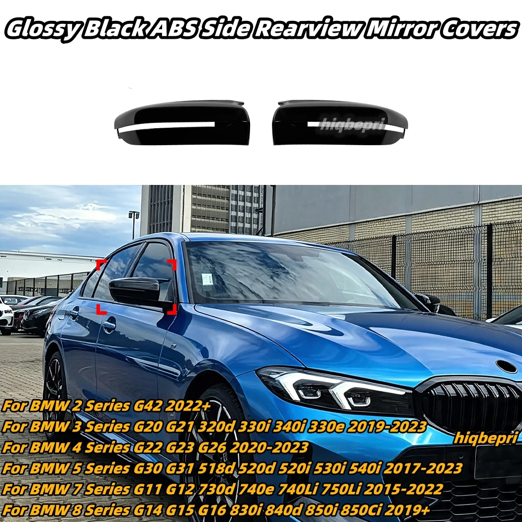 Glänzend Schwarze Seitenspiegel-Abdeckungen für BMW G20 G21 G22 G23 G26 G30 G31 G11 G12 G14 G15 G16 G42 M-Style Auto-Seitenspiegelkappen