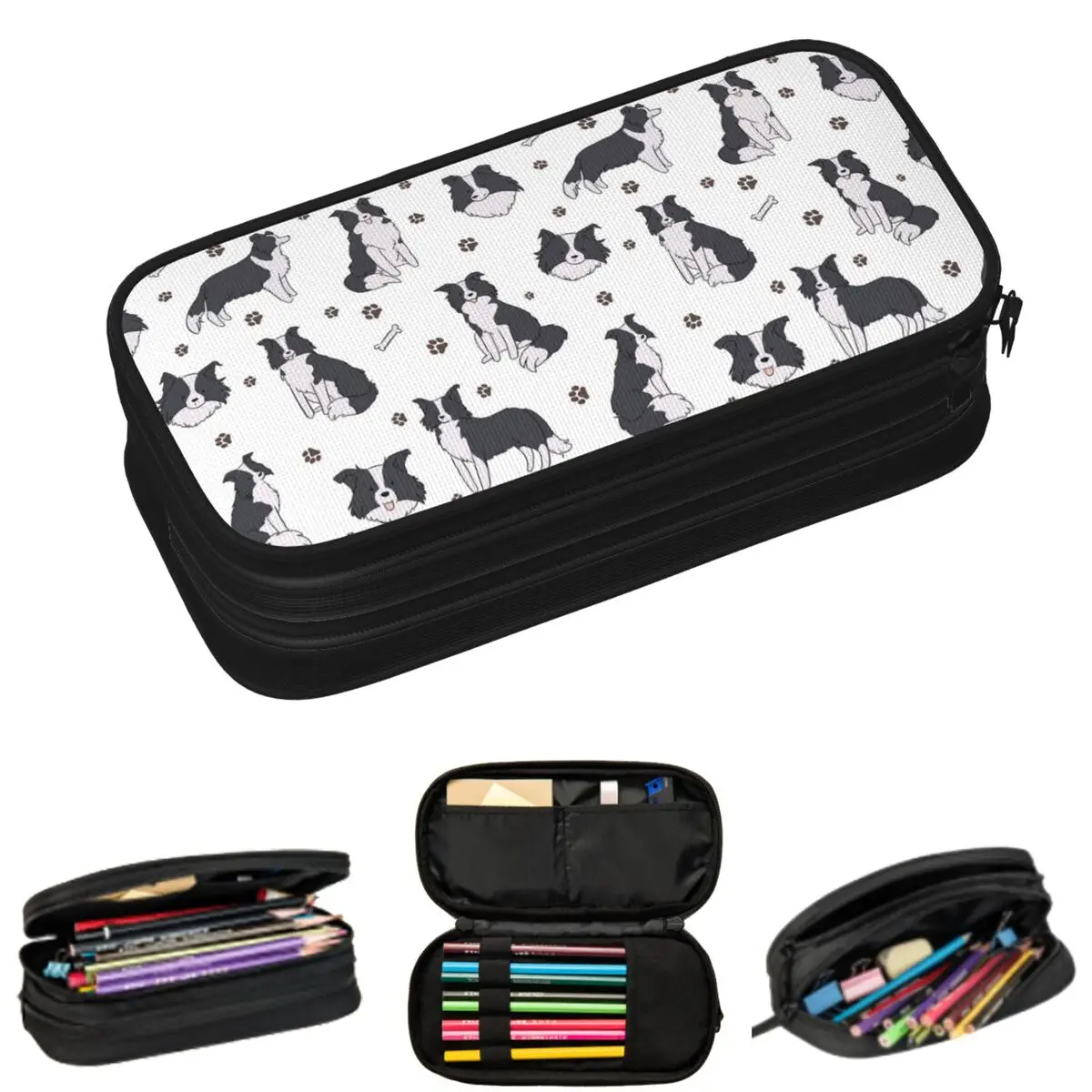 

Border Collie Dog Pattern Pencil Cases for Student Gifts Pen Box Pencil Bag Large Storage Pencil Pouch