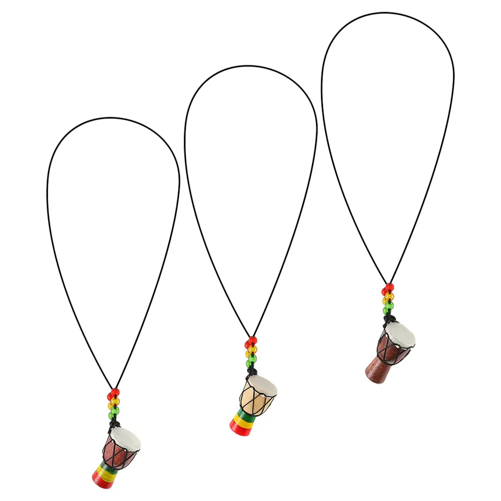 

3Pcs Mini African Drum Pendant Djembe Necklaces Handmade Percussion Jewelry for Women Men Bohemian Style African Necklaces