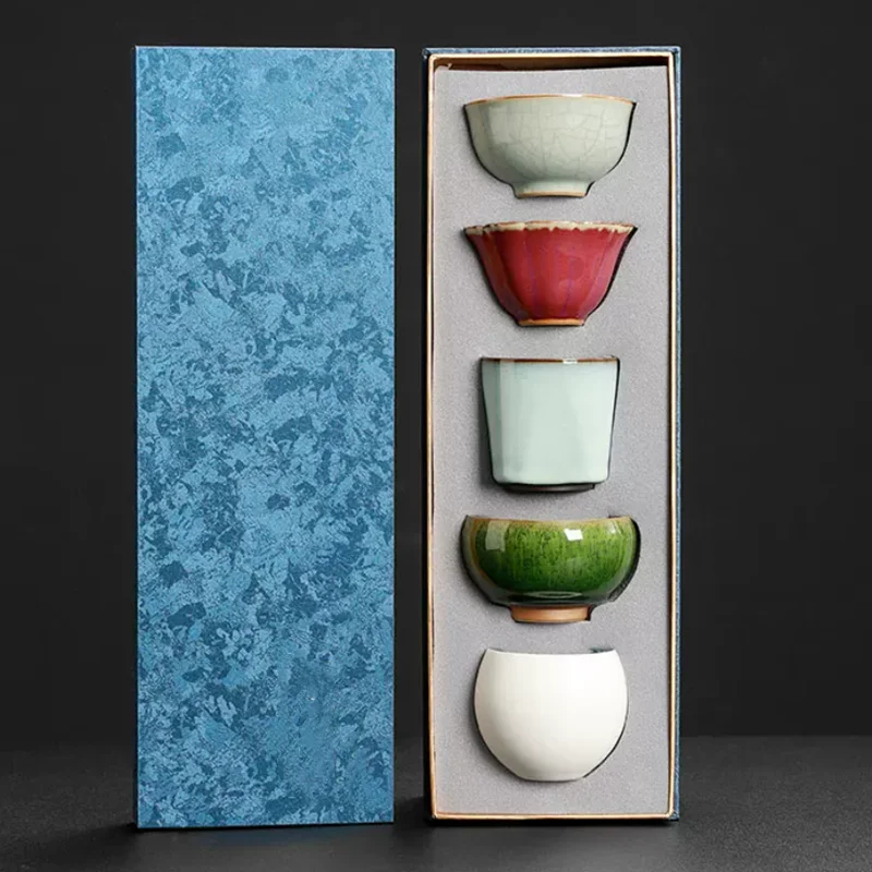 Handmade Kiln Made 5-row Cup, Ceramic Tea Bowl, Home Office Tea Cup, Drinking Utensils, Tea Set, Gift Box, Kitchen,Dining & Bar