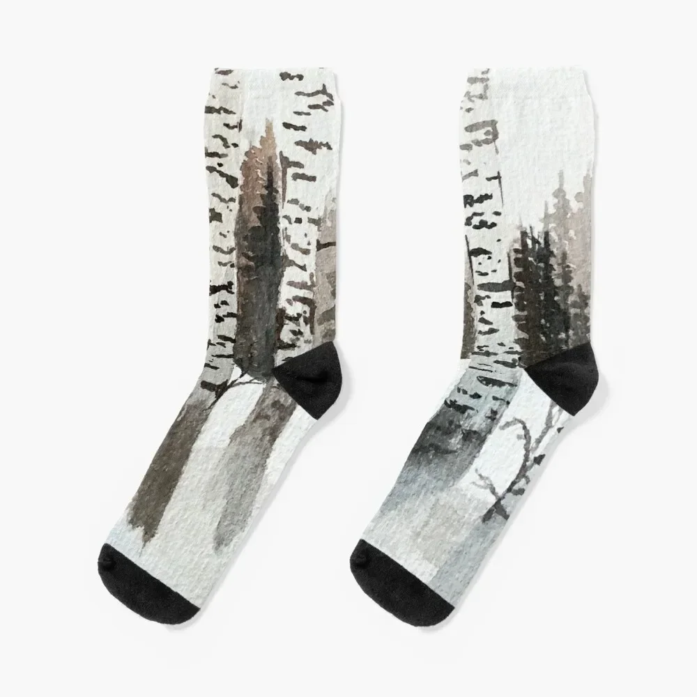 Wintry Birch Socks cycling Christmas Ladies Socks Men's