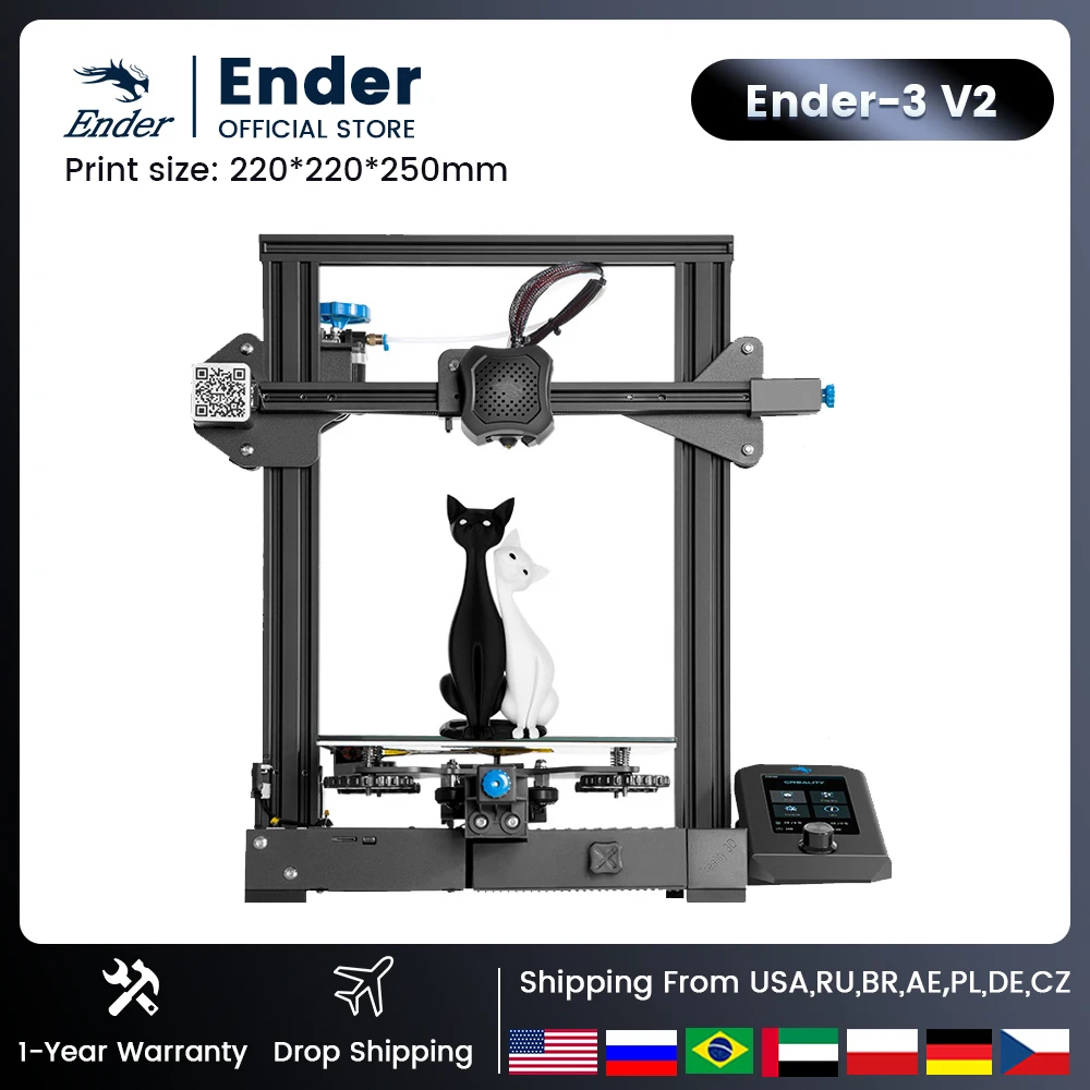 مجموعات طابعات Creality ثلاثية الأبعاد Ender-3 V2 طابعات ثلاثية الأبعاد مع Slilent Mianboard TMC2208 UI وسرير زجاجي Lcd ملون 4.3 بوصة