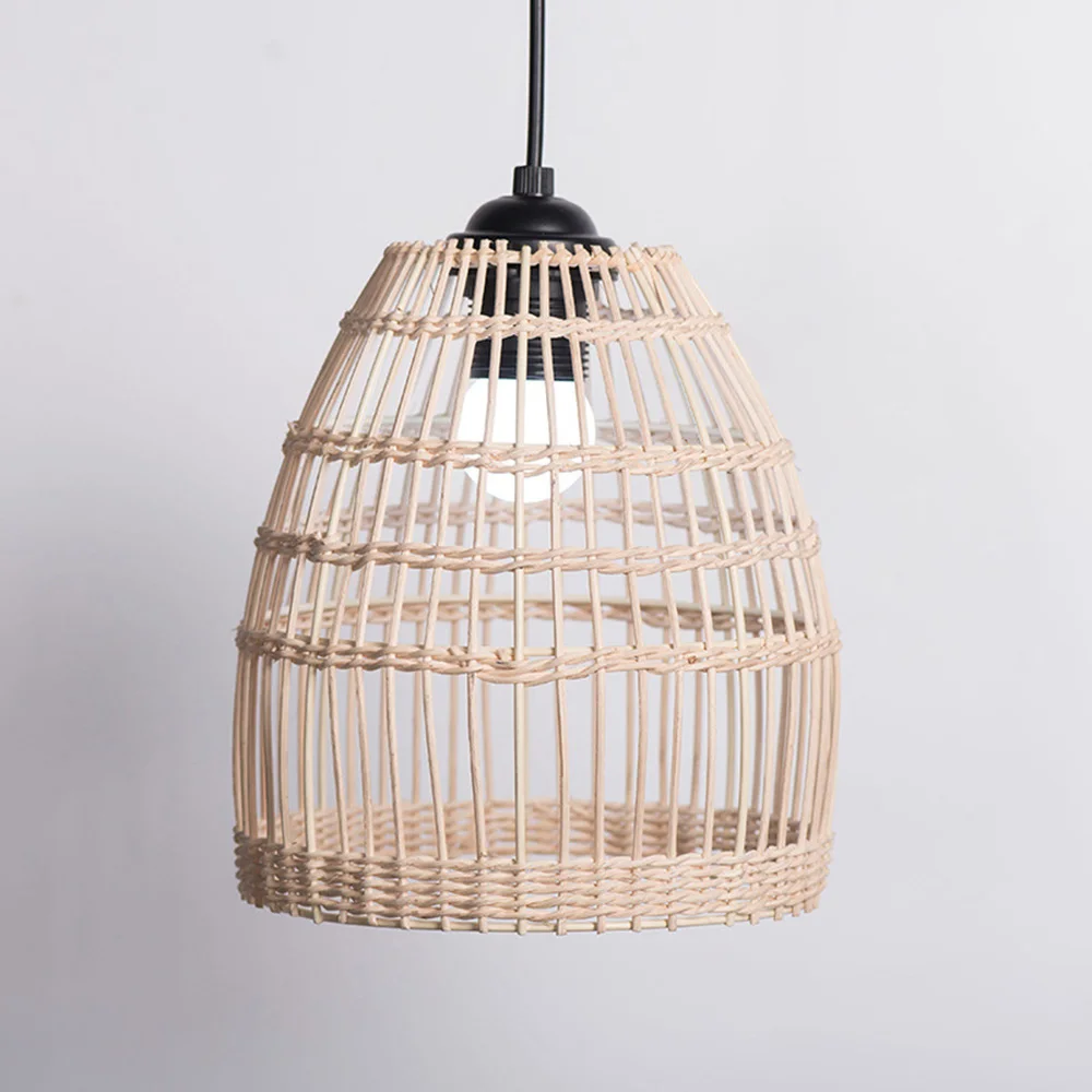 Chzimade Simple Rattan Weave Lamp Shade Nordic Style Light Cover Rattan Chandelier Pendant Woven Wicker Rope Rope Hanging Lamp