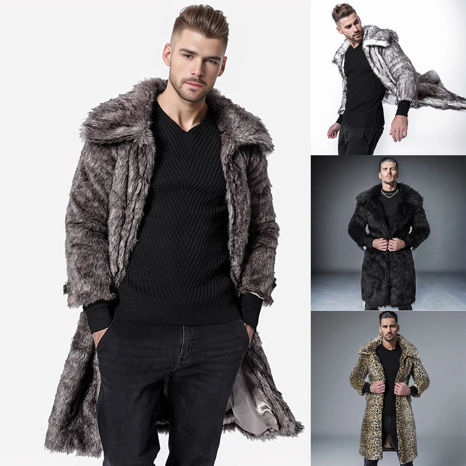 2024 Autumn and Winter Men\'s Faux Fur Large Lapel Fur Long Men\'s Faux Fur Jacket fashion thicken Men\'s Overcoat Mens Clothing