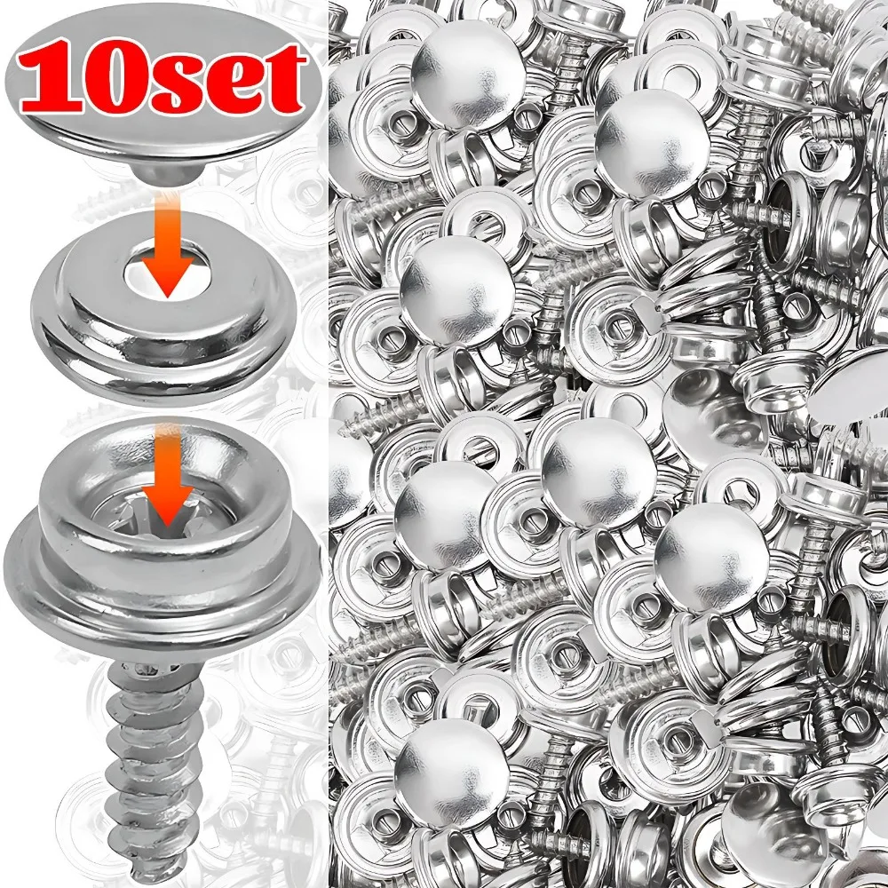 10/1 Set Druckknopf-Verschluss Edelstahl-Schraubenset für Zelt, Boot, Marine, Auto, Markisen-Zubehör, Verwendbar für Marine-Bootsabdeckungen und Markisen