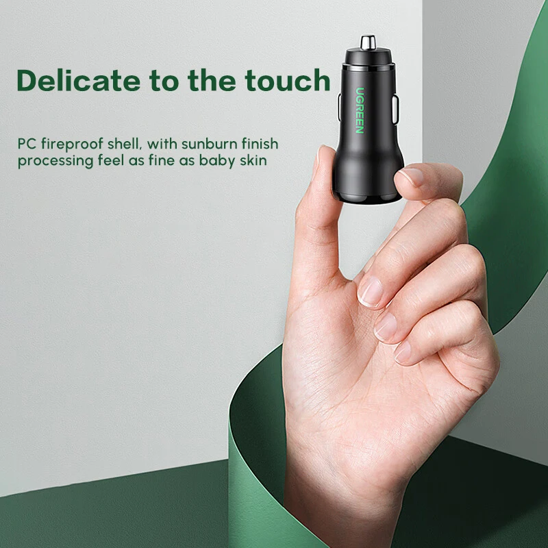 UGREENカーチャージャーアダプター 5V/3.1A USBカーチャージャーアダプター デュアルポート 12V USBコンセント iPhone対応 フラッシュフィット