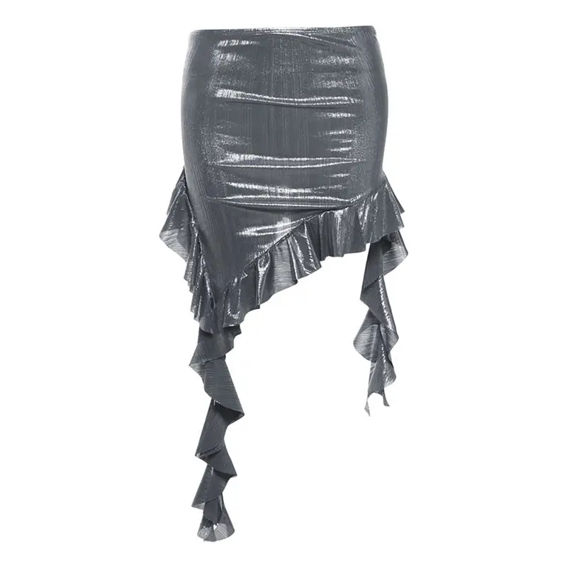 Skirt Irregular Ruffles Slimming And Slimming Gothic Black High Waist Punk A-Line Skirts Y2K Fashion Women Streetwear Mini Skirt