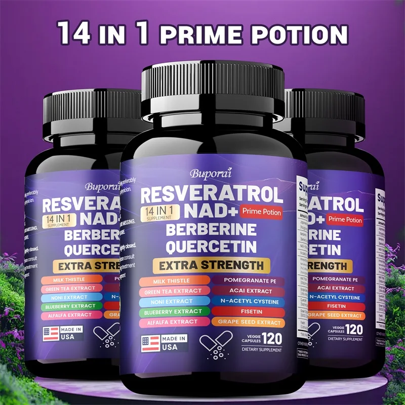 

Resveratrol Nad+ Berberine, Quercetin - Skin Health, Antioxidants, Supports Overall Health and Metabolism