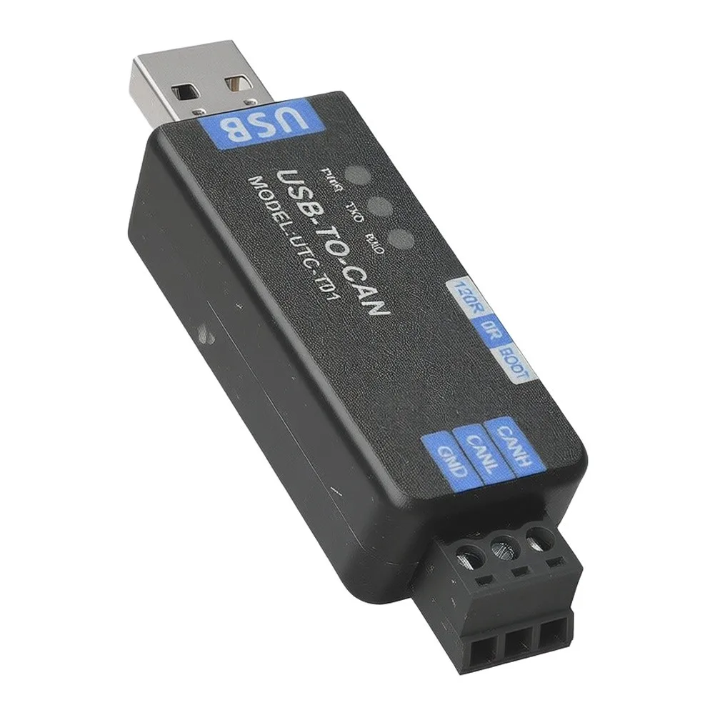 USB CAN Bus Adapter UTC-T01 with Real-Time Status Monitoring LED Indicators and DIP Switch for 120 Ohm Resistor Control