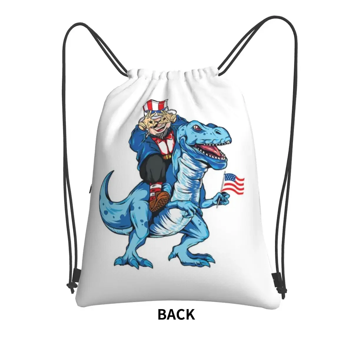 Uncle Sam Griddy Dance Riding Dinosaur T Rex Portable Backpacks Drawstring Bag Drawstring Bundle Pocket Book Bags For Students