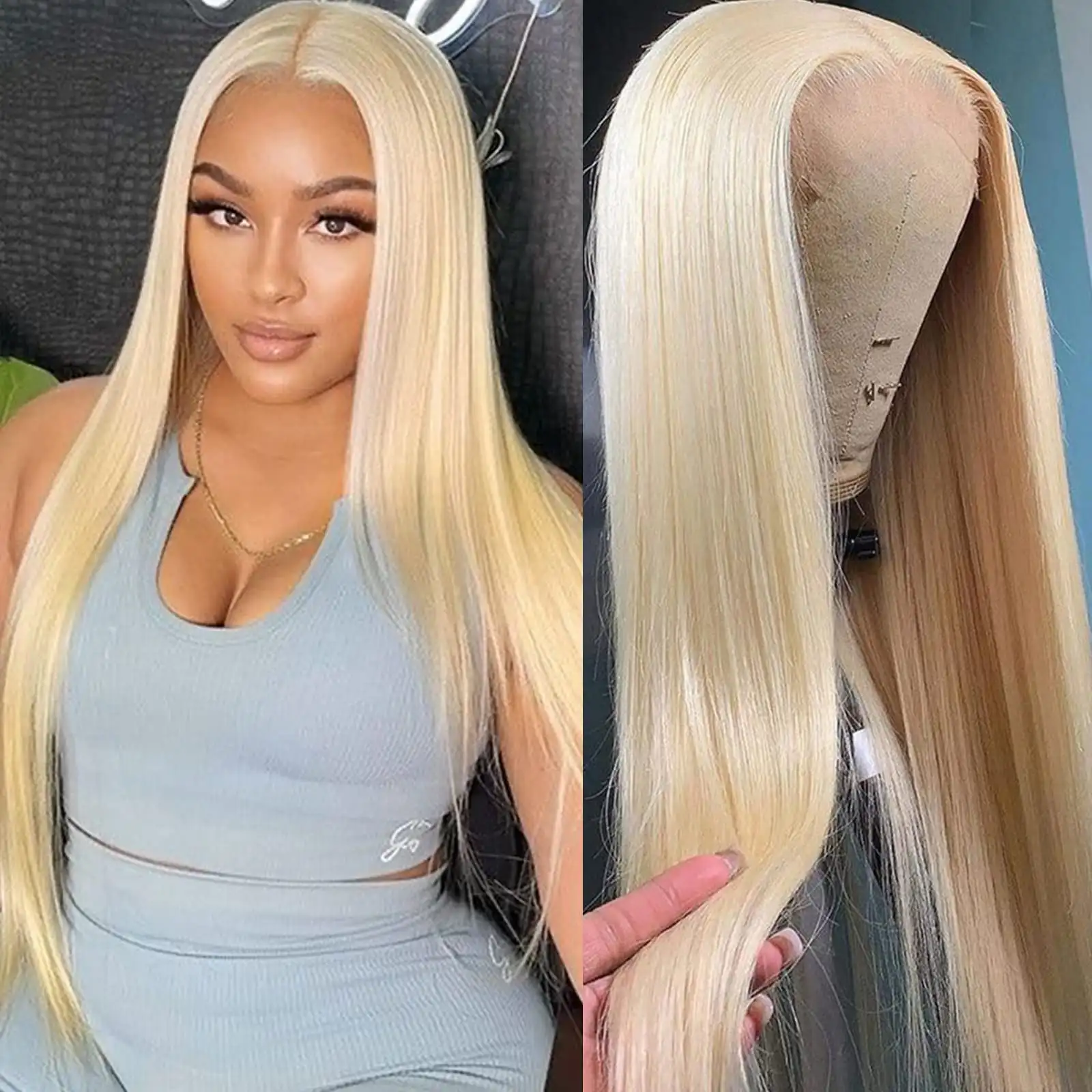 

13×4 Straight Blonde Lace Frontal Human Hair Wigs 220Density Lace Front Wig Pre Plucked With Baby Hair Transparent For Women 613