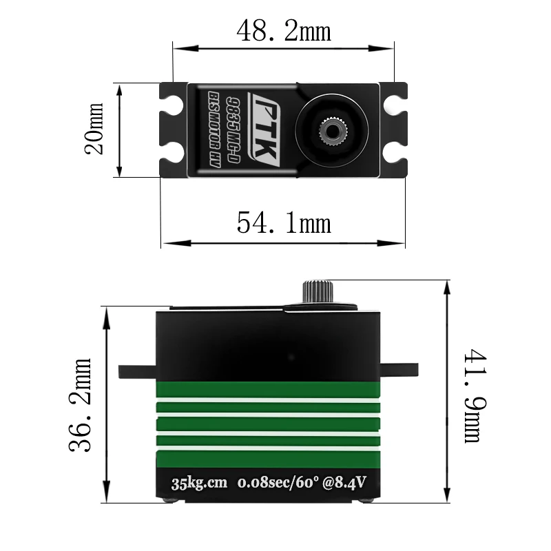 Servo de motor sin escobillas PTK 9835 mg-d, engranaje totalmente metálico HV, ala fija, servo de torque alto estándar UAV, 36kg