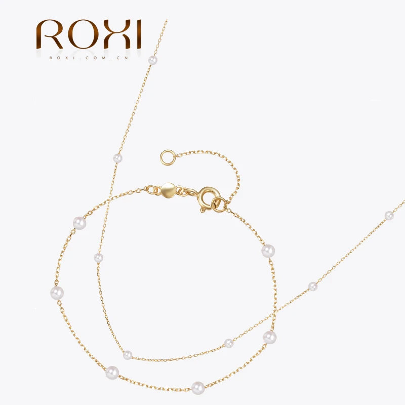 ROXI 925 Sterling Silver 5pcs Pearls Bracelet And Necklace For Women Elegant Wedding Pulseras Clavicle Chain bijoux femme Gifts