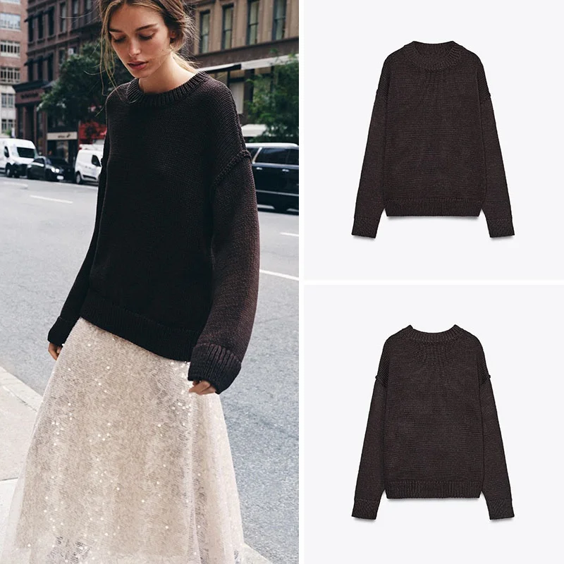 

New Arrival Women's Knitwear Long Sve Loose Basic round Ne Pure Color Casual Sle Autumn Faion Ladies' Sweater