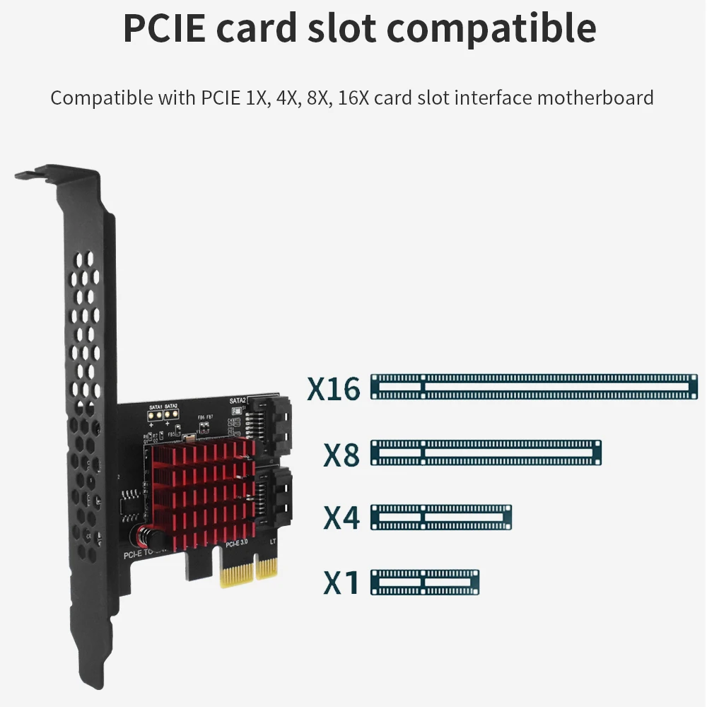 TISHRIC PCIE ถึง 2 พอร์ต Sata 3.0 การ์ด PCIe 3.0 ช่องใส่การ์ดใช้งานร่วมกับ Express X1 X16 อะแดปเตอร์สําหรับฮาร์ดดิสก์ไดรฟ์ออปติคอล