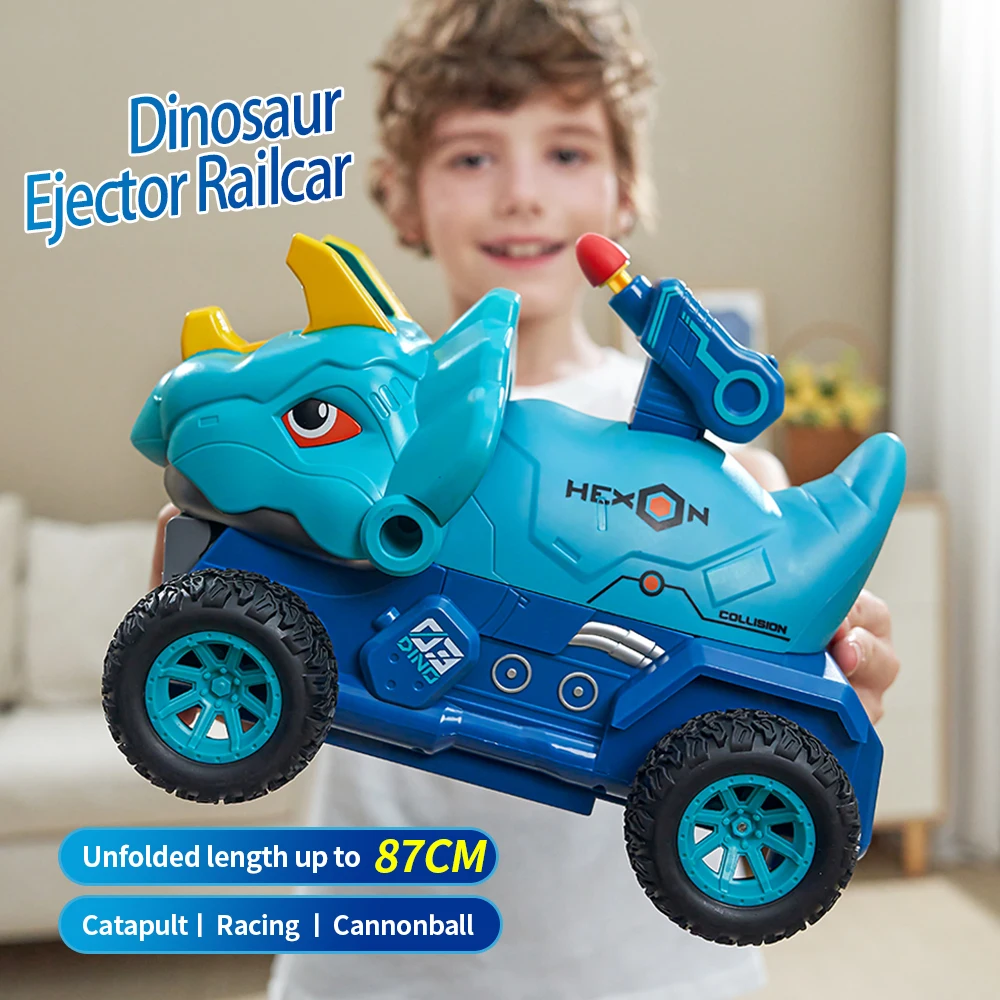 Add T-Rex dinosaur ejection car deformation rail car Children\'s alloy car Boy toy car Birthday gift Christmas gift Parent-child