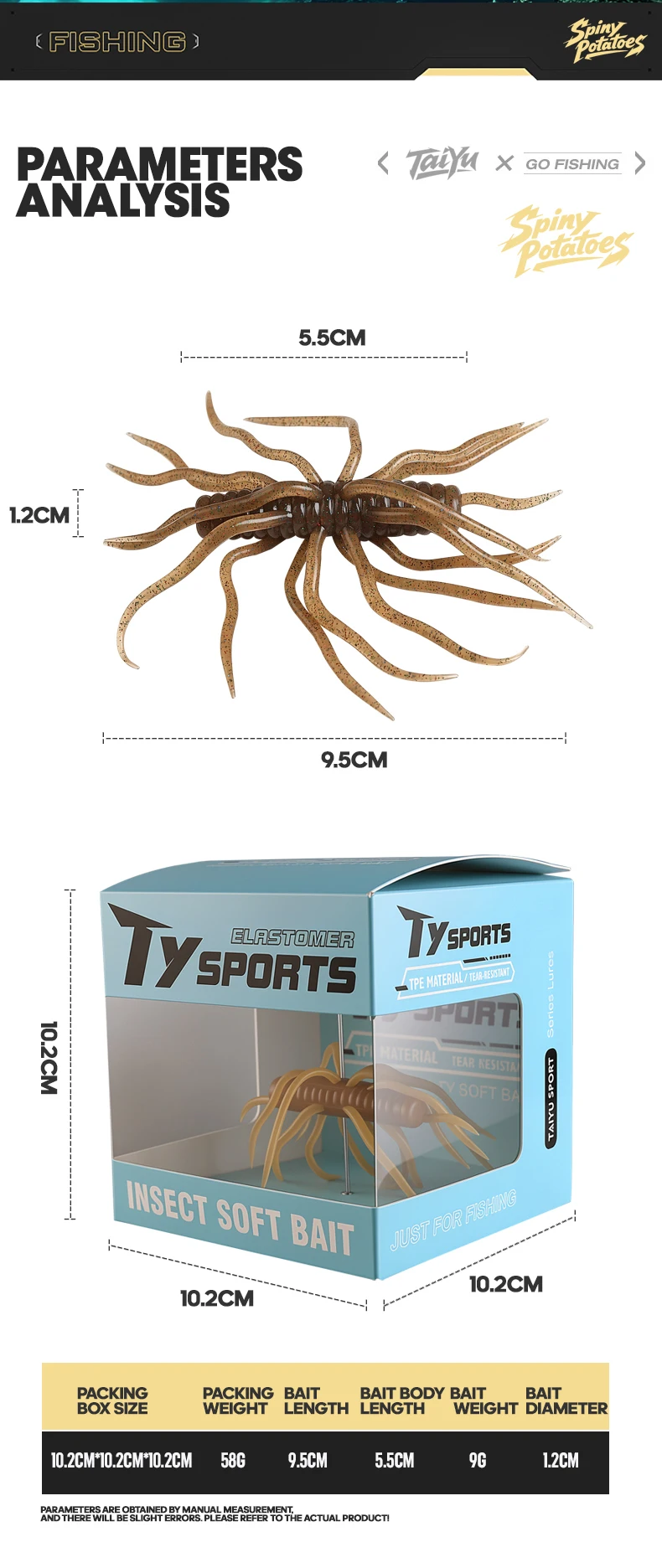TAIYU Boxed Soft Worms Angelköder aus TPE-Material, langlebiger künstlicher Weichköder für Salzwasser/Süßwasser, Angelköder für Barsch/Forelle. – Detail 2