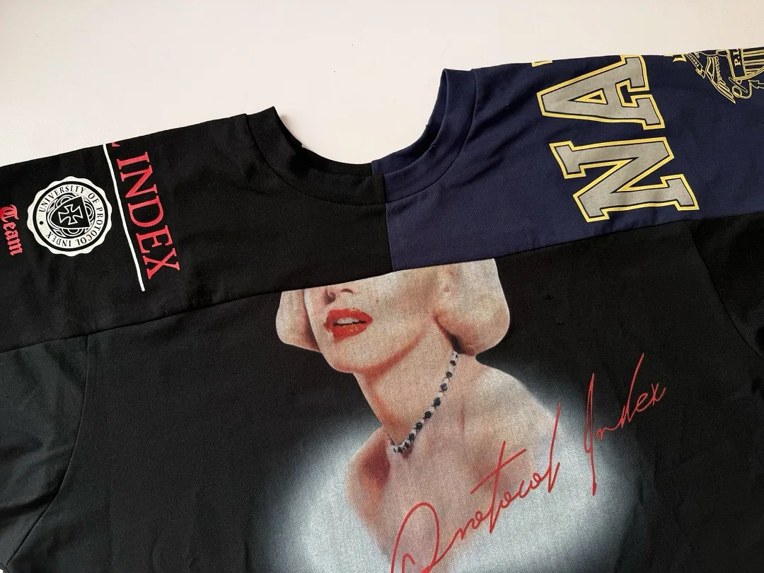 26ss High Quality PTL Index Color Block Vintage Famous Star Printed Women Men T shirts tees Oversized Men Cotton Washed T shirt