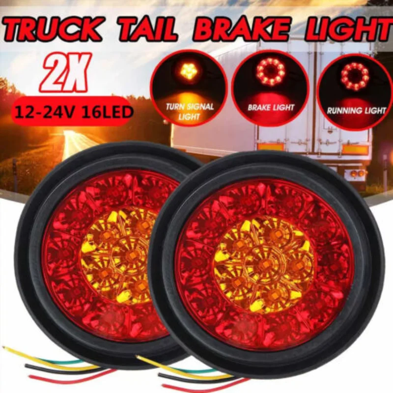 

2PC 4"Inch Round LED Truck Trailer Stop Turn Tail Brake Lights Waterproof 16-LED