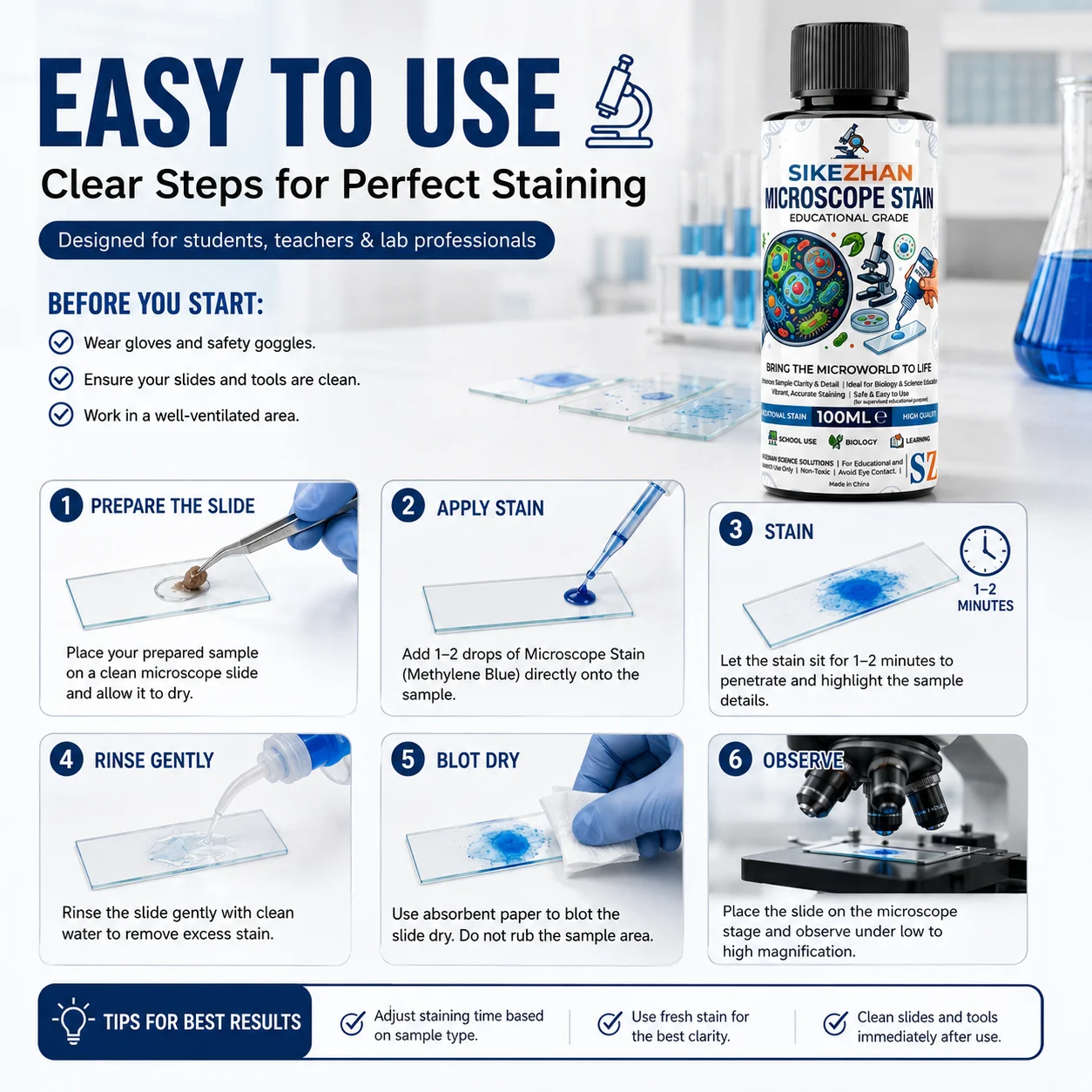 Picture 5: 100ml Microscope Stain Educational Grade Biological Specimen Staining Dye Solution for School Lab Biology Teaching Science Study