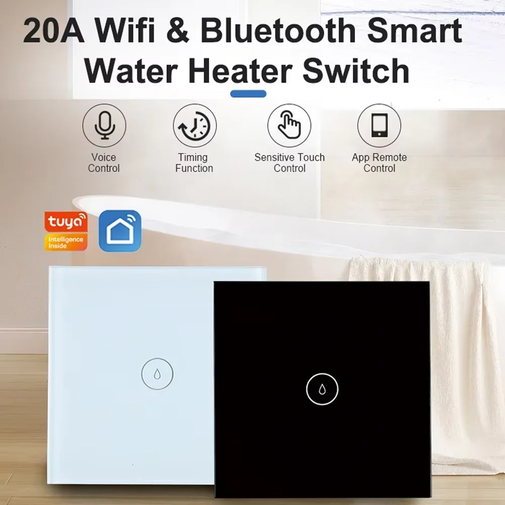 Elektryczny inteligentny przełącznik podgrzewacza wody 20A Wifi Bluetooth Inteligentny przełącznik podgrzewacza wody UE WIFI Zdalny podwójny przełącznik dotykowy dla inteligentnego domu