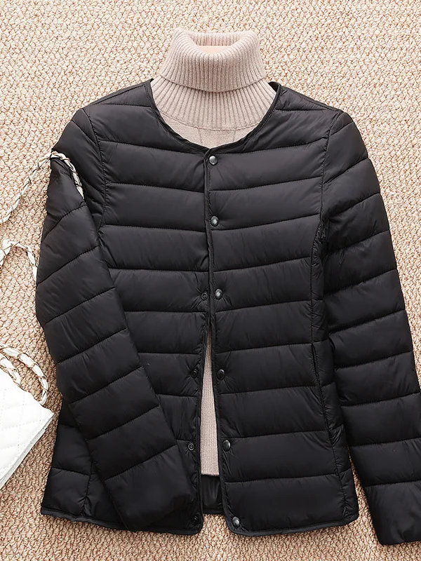 

Теплая легкая приталенная куртка с низким воротом и хлопковым наполнителем для женщин, для повседневной носки, из полиэстеровой ткани, с длинными рукавами, короткое пальто