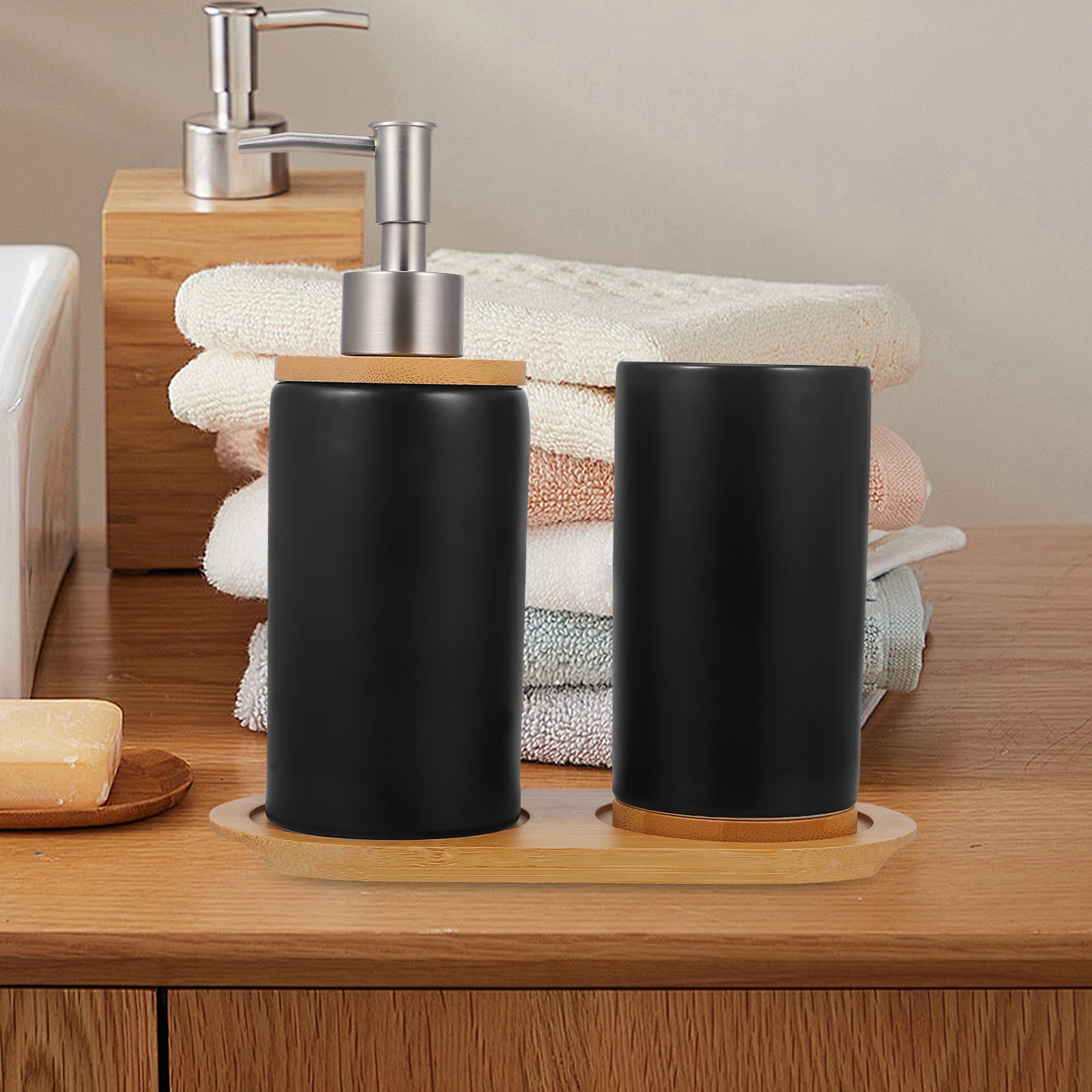 

1Set Ceramic Bathroom Accessories Set Toothbrush Holder Cup Soap Dispenser Shampoo Bottle Dispenser Stylish Vanity Organizer