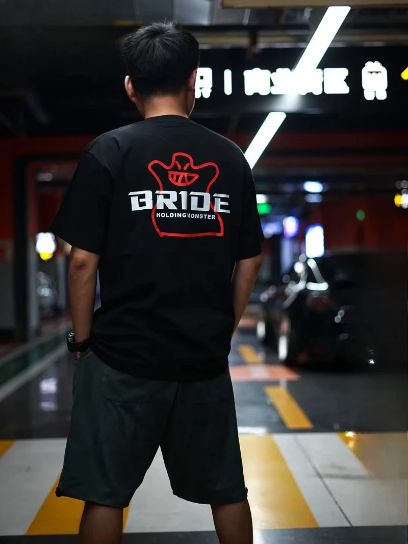 Summer Japan JDM Modified Car BRIDE Sport Seat Racing Bucket Chair Men and Women's Short Sleeve T-shirt Culture Shirt Fashion