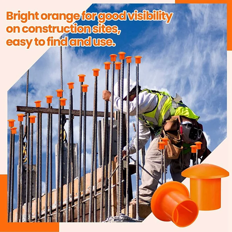 A003 200 Uds tapa de barras de refuerzo de setas tapas de seguridad de barras de refuerzo de setas de plástico para barras de refuerzo de 3 a 7, Color naranja, 2,36X2,17X1,5 pulgadas