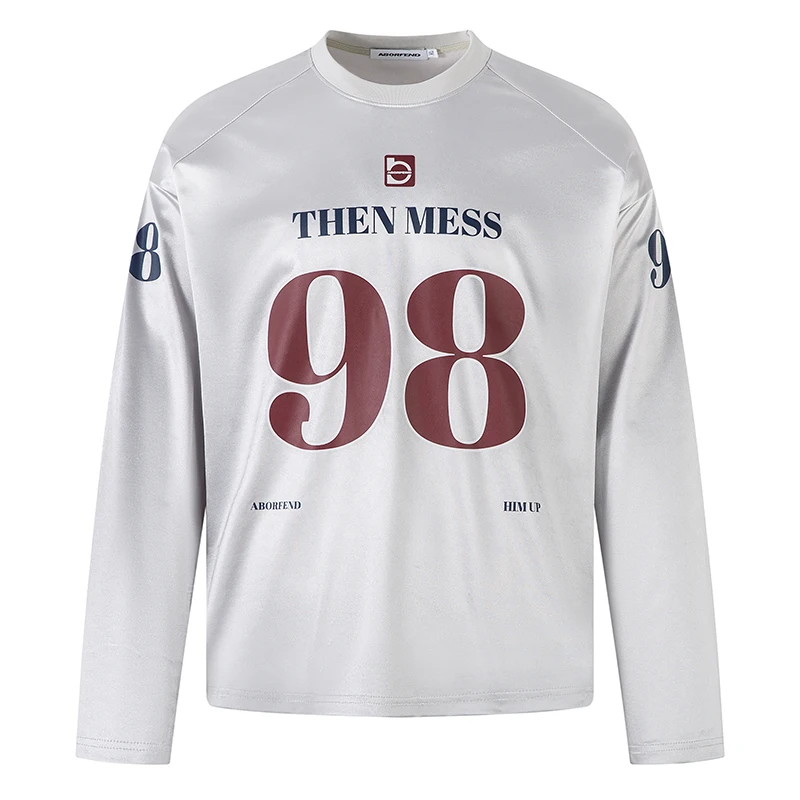 

Men's Casual Long Sleeve T-Shirt Sports Style Loose Fit Jersey Top with Number Print Vintage Streetwear Autumn Fashion Clothing