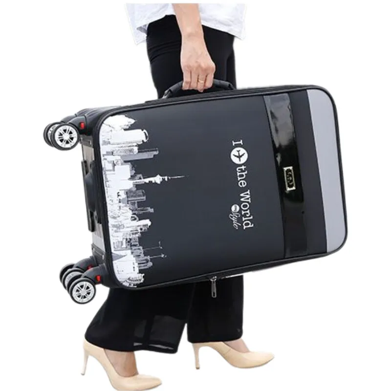 

Leather Travel Suitcase Lightweight Carry-On Luggage with 4 Spinner Wheels,Durable Trolley Bag for Travel