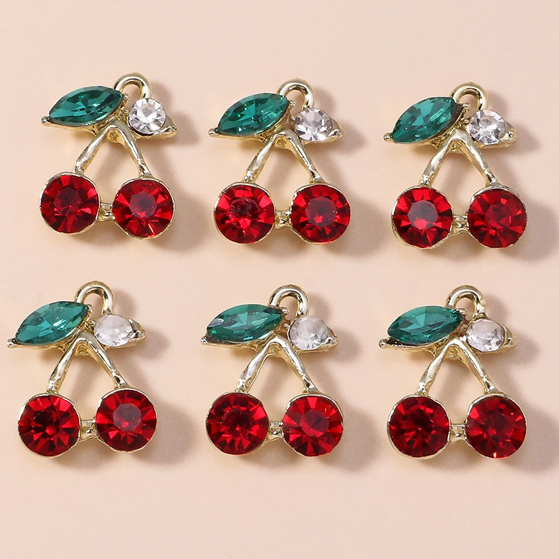 20 Stück 14 x 19 mm zarte Kristall-Frucht-Kirsch-Charms-Anhänger für Schmuckherstellung, Ohrringe, Halsketten, Armbänder, DIY-Bastelbedarf – Detail 2