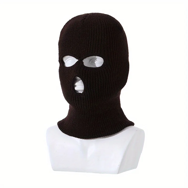 

Winter Motorcycle Windproof Full Face Knit Hats Ski Mask Men Warm Wool Balaclava Embroidery Winter Hats Knitted 3 Holes Ski Mask