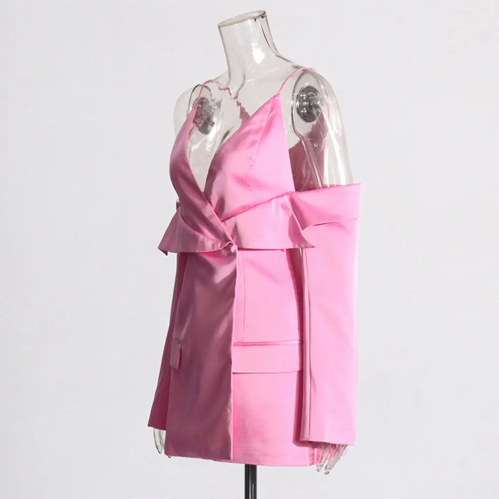 Dames sexy trendy off-shoulder roze jas zomer hol ontwerp volwassen pak stijl top voor dames