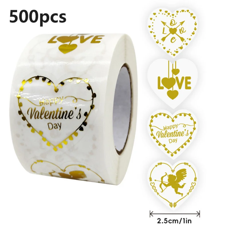 500 Stück 1-Zoll Goldfolie Herz Valentinstag-Aufkleber-Rolle, Liebes- und Amor-Etiketten für Geschenkverpackungen, Hochzeits- und Valentinstag-Dekoration
