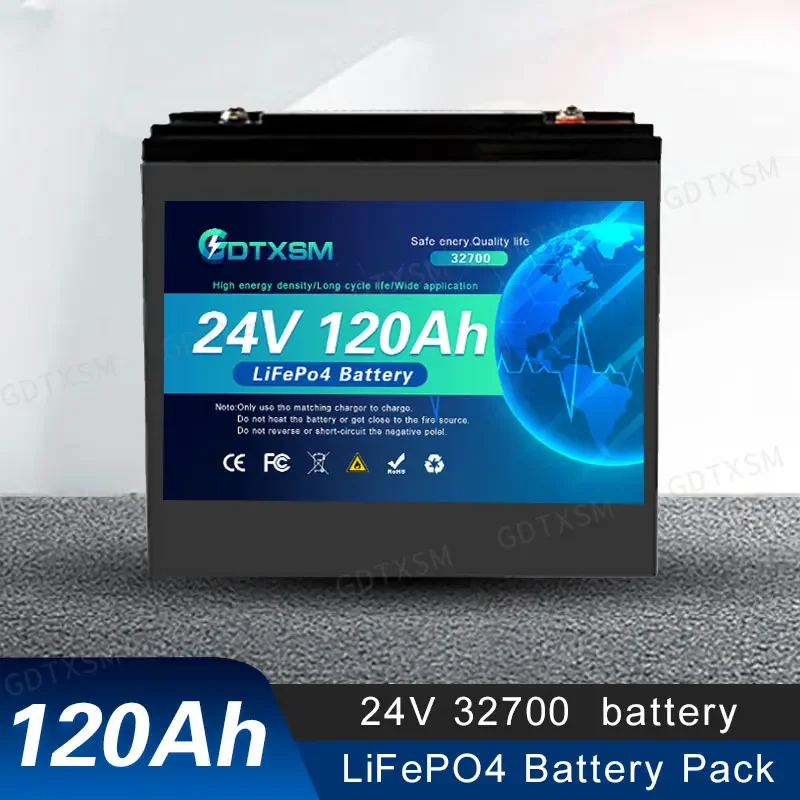 

32700 NEW 24V LiFePO4 100Ah/120AH Battery Built-in 120A BMS RV Rechargeable Lithium Iron Phosphate With power display function