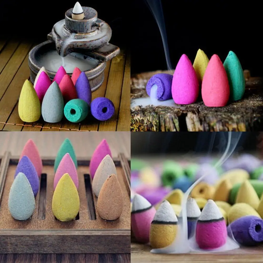 10Pcs Natural Reflux Tower Smoke Cones Bullet Buddhism Back Flow Tower Incense Burner Holder Cone Smoke Sandalwood Aromatherapy