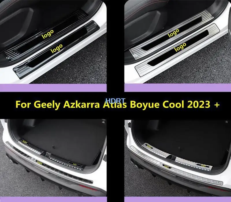 For Geely Azkarra Atlas Boyue Cool 2023 + Car Styling Door Sill Welcome Pedal Rear Trunk Guard Bumper Trim Protector Accessories