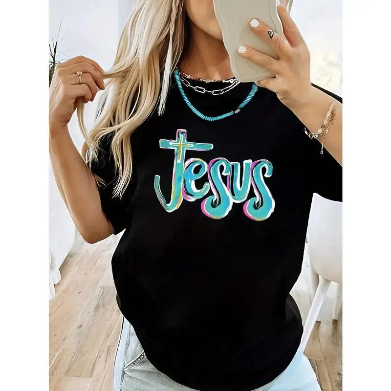 

"Jesus" Christian Faith T-Shirt for Women Men Jesus Graphic Tee Casual Christian Gifts Religious Clothing Streetwear