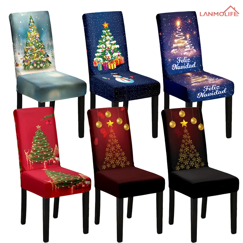 Christmas chair cover full package applicable decoration elastic chair cover Cartoon Christmas tree high back dining chair cover