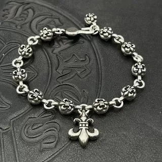 

S925 sterling silver punk hip-hop retro Scout flower ball bracelet with Scout flower pendant men's and women's jewelry niche