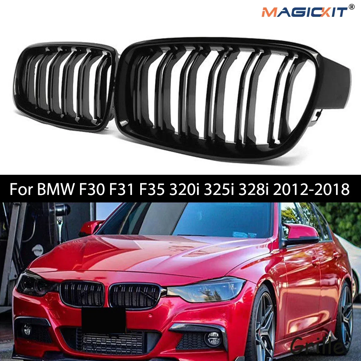 

Double Slat Car Front Grille for BMW F30 F31 F35 320i 325i 328i 2012-2018 Gloss Black Racing Front Sport Grill For BMW 3-Series