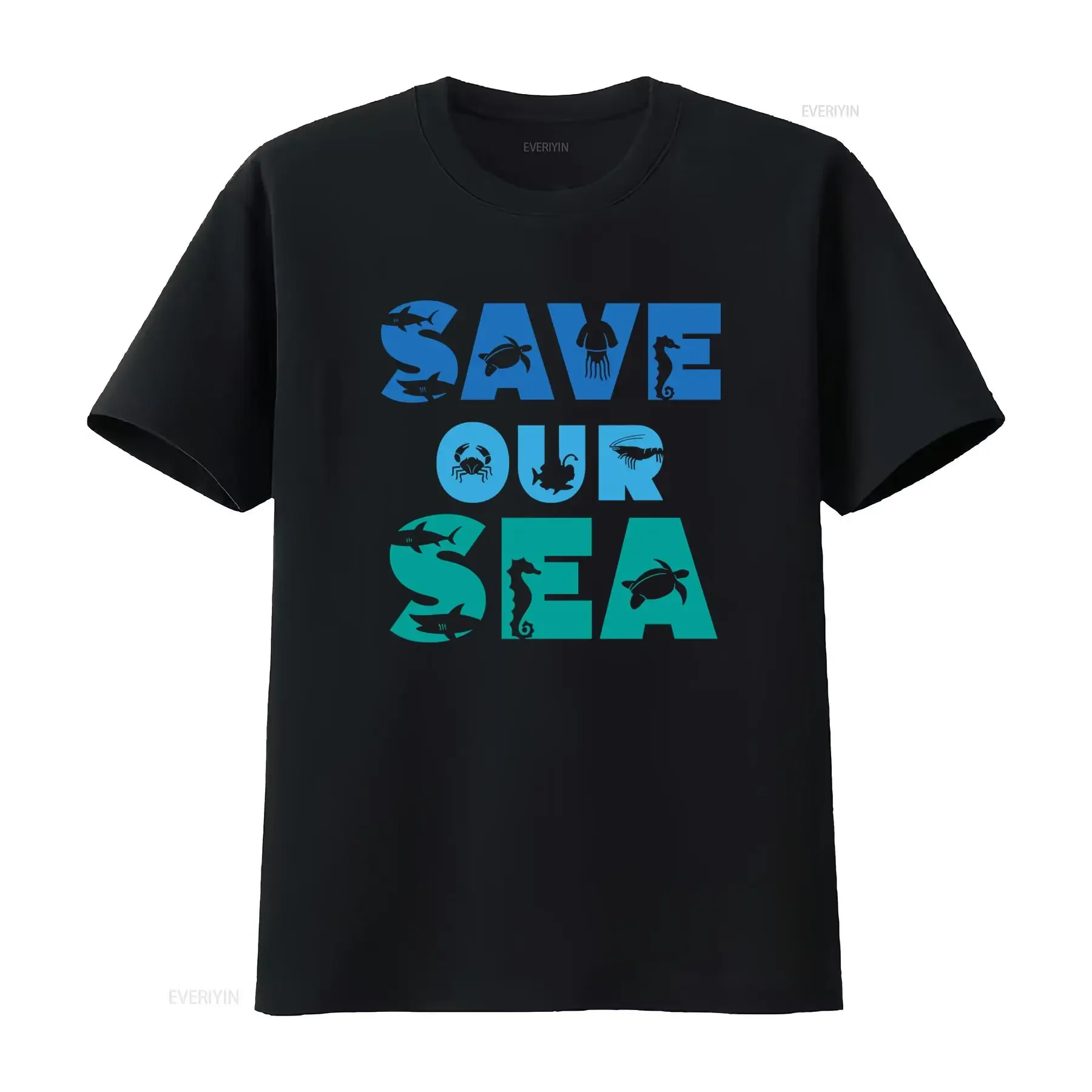 Save Our Sea Environment Marine Life Print Mens T Shirt  vintage Washed Soft streetwear fashion Unisex Versatile Comfortable