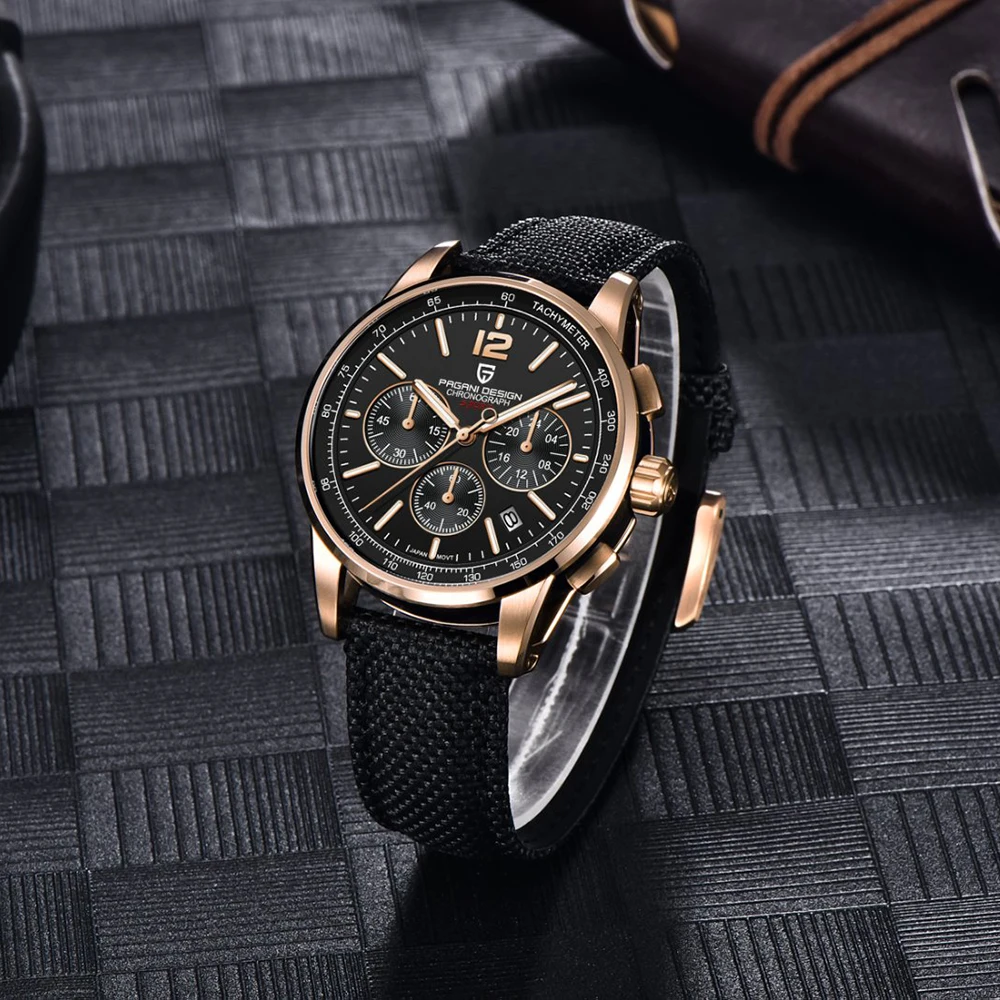 ساعة PAGANI DESIGN من أفضل العلامات التجارية على الموضة الأوروبية والأمريكية بتقويم كوارتز متعددة الوظائف رياضية مقاومة للماء من الجلد للرجال