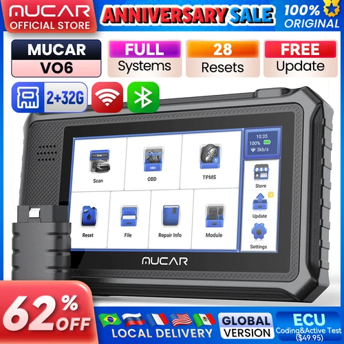 Imagen 1 del producto Herramientas de diagnóstico de coche MUCAR VO6, versión Global gratuita de por vida, sistema completo, 28 reinicio, escáner de herramienta de escaneo de Control bidireccional OBD2