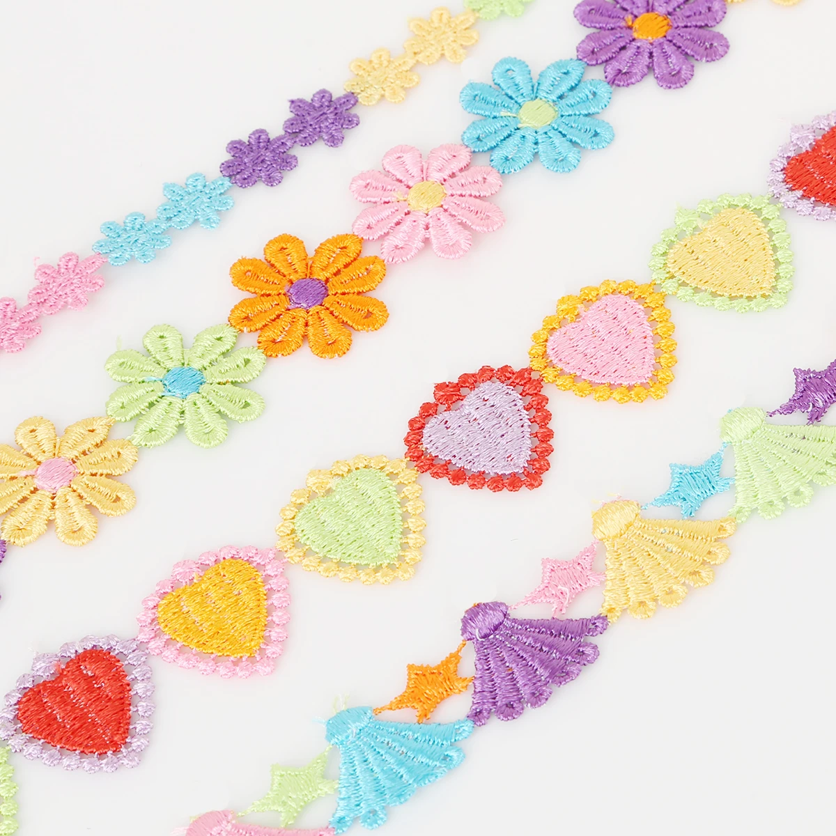 2 yards Flowers Embroidered Lace Trim Ribbon Heart Webbing for DIY Handcraft Sewing decoration