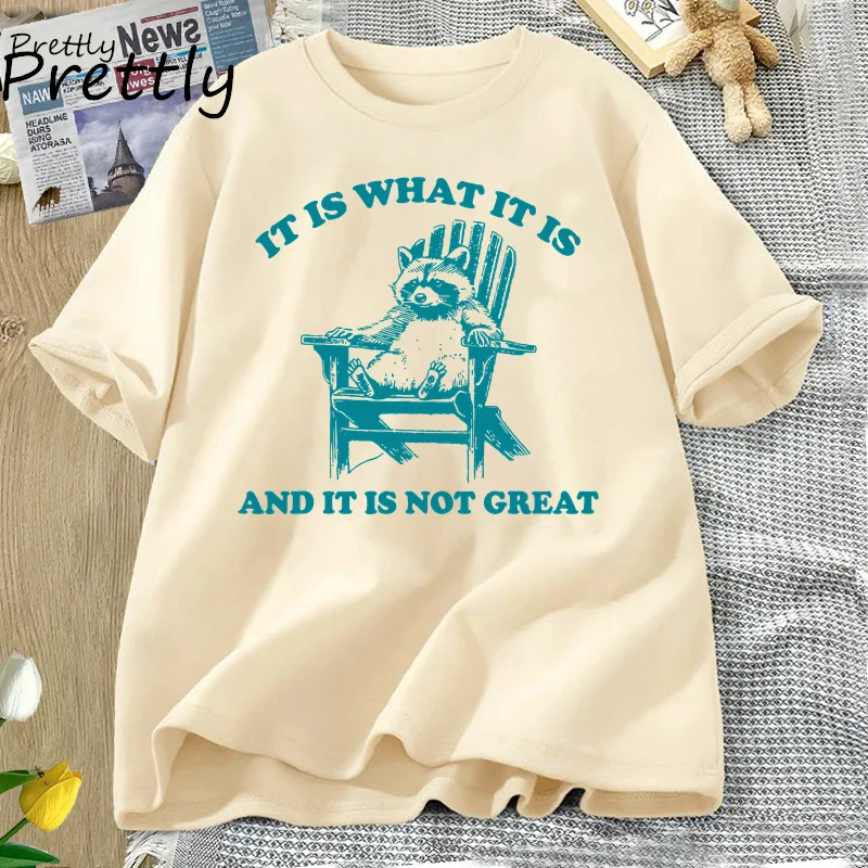 It Is What It Is and It Is Not Great Funny Raccoon T Shirt Women Trash Panda Opossum Graphic T-shirts Cotton Short Sleeve Tees